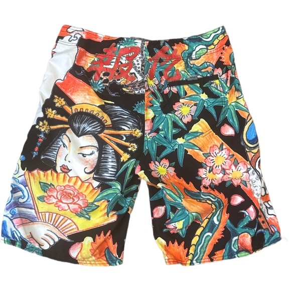 Ed Hardy Geisha Skull Pray for Surf Trunks 34 NWOT - Picture 5 of 5